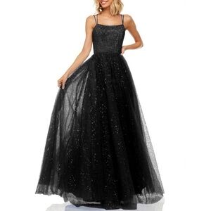 SHERRI HILL Black Beaded Sequin Tulle Formal Dress 52913 Size 10